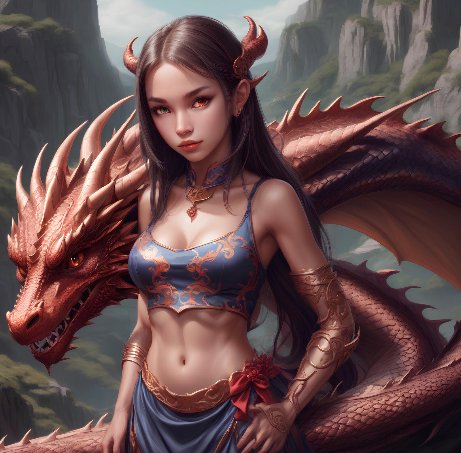 Бесплатное фото Девушка и дракон