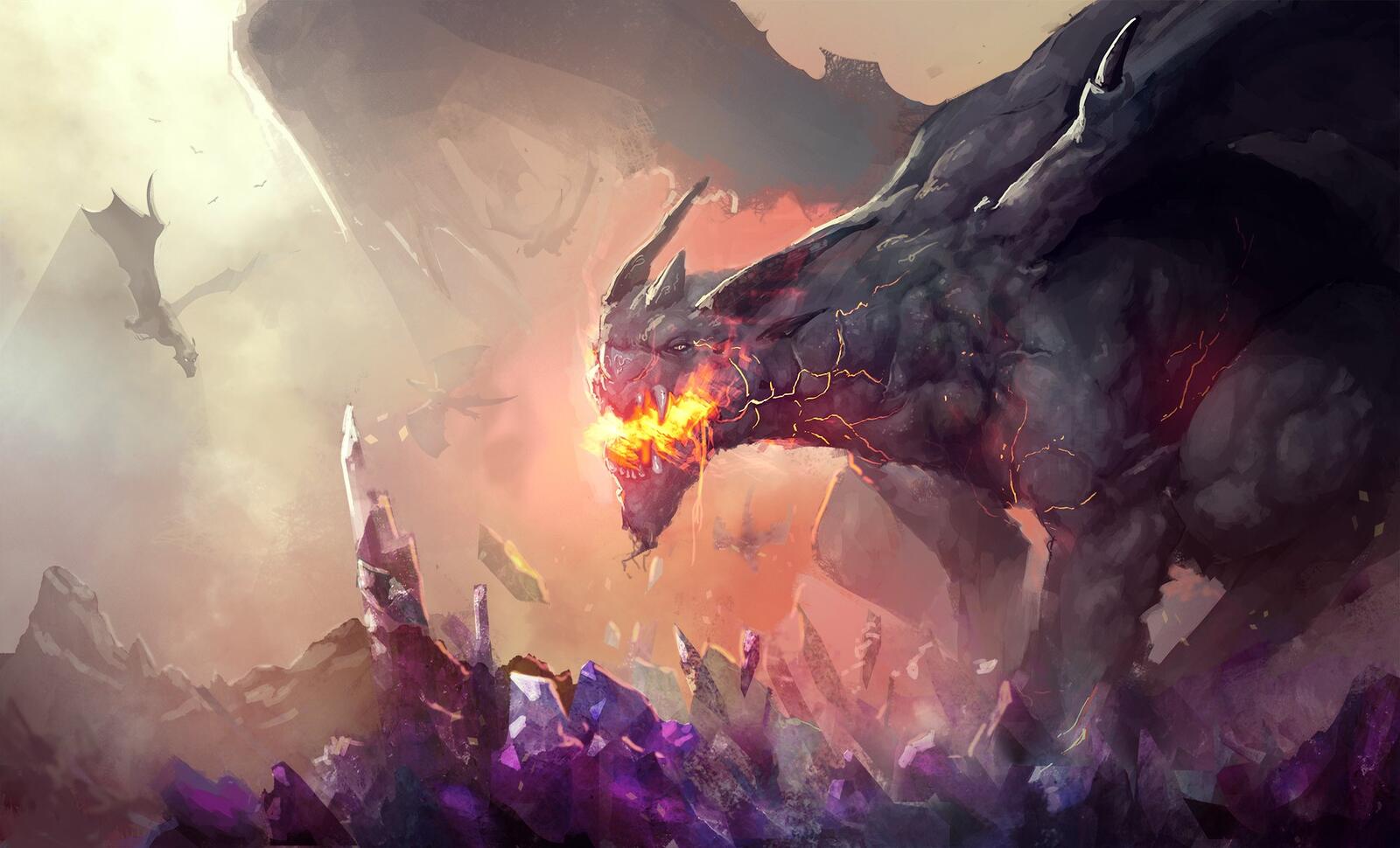 Бесплатное фото Дракон с огнем во рту