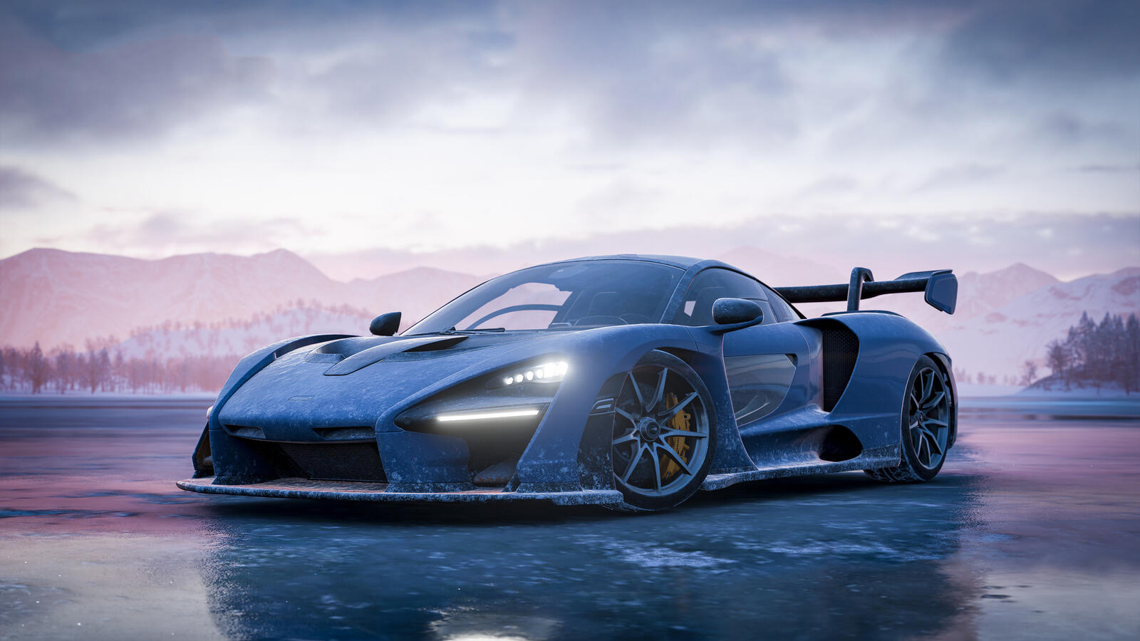 Бесплатное фото Спортивная машина покрытая льдом в игре Forza Horizon 4