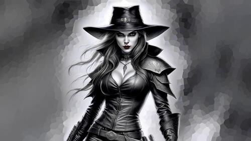 A girl in black clothes and a hat.