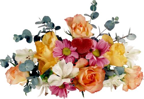 Bouquet of different flowers on white background