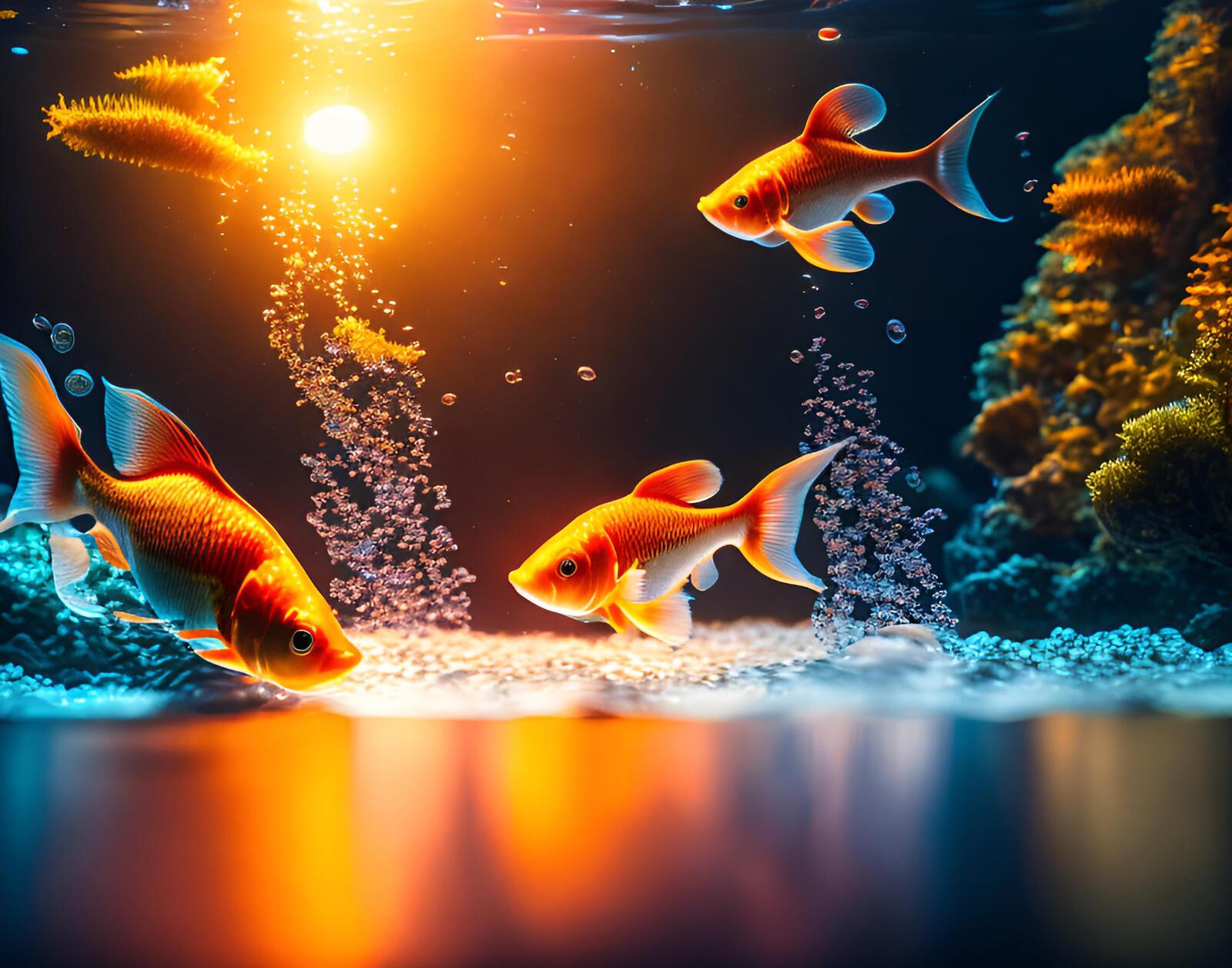 Бесплатное фото Золотые рыбки плавают в аквариуме