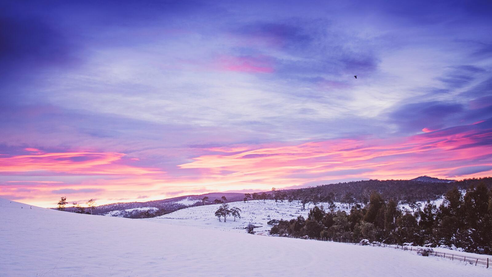 Бесплатное фото Снежные поля во время нежного заката