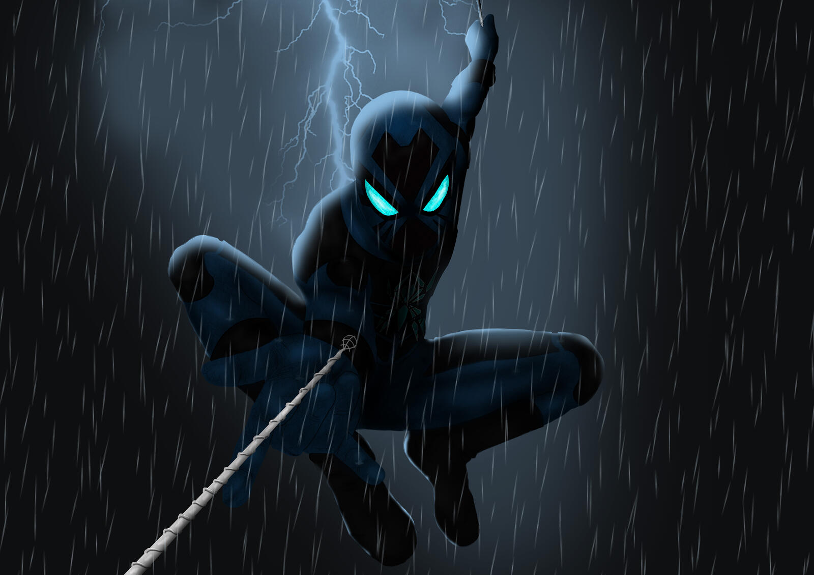 Бесплатное фото Картинка с черным человеком пауком в дождь