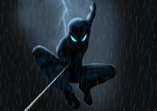 Картинка с черным человеком пауком в дождь