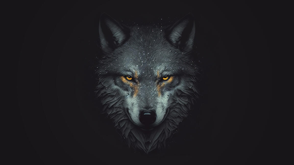 Рисунок серого волка на темном фоне