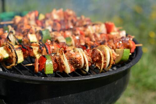 Shish kebab with grilled vegetables