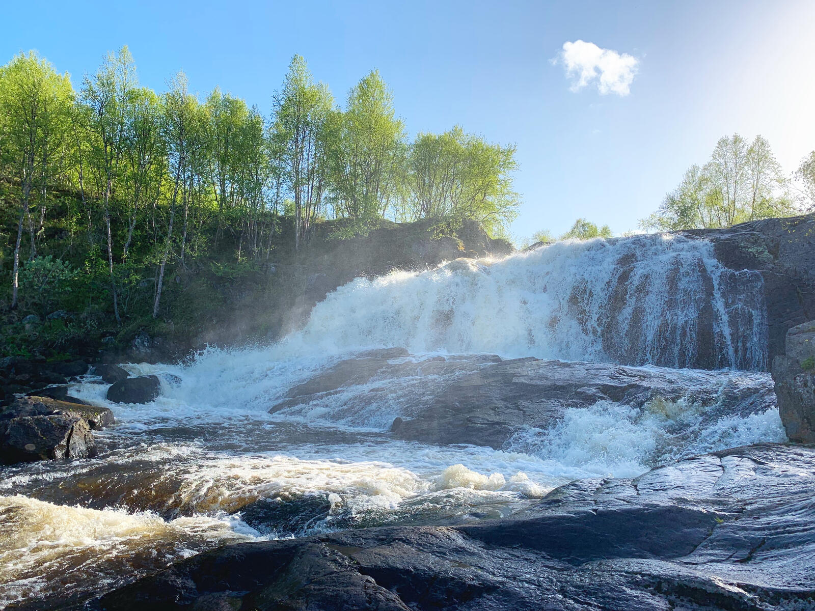 Бесплатное фото Утро на реке с водопадом