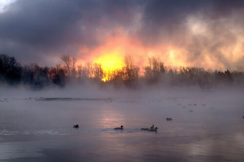 Морозное утро над рекой Енисей