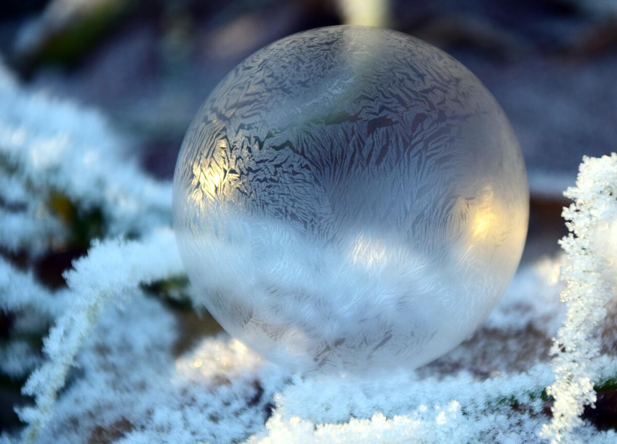 A frozen soap bubble