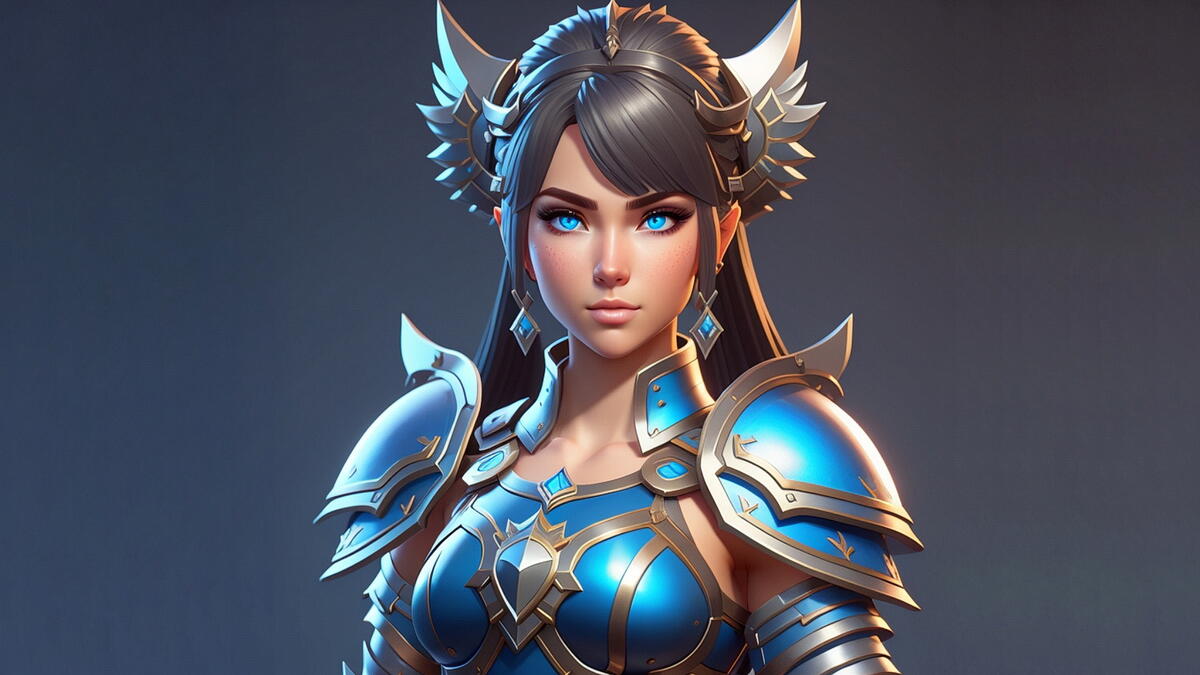Portrait of a fairy tale girl in blue armor