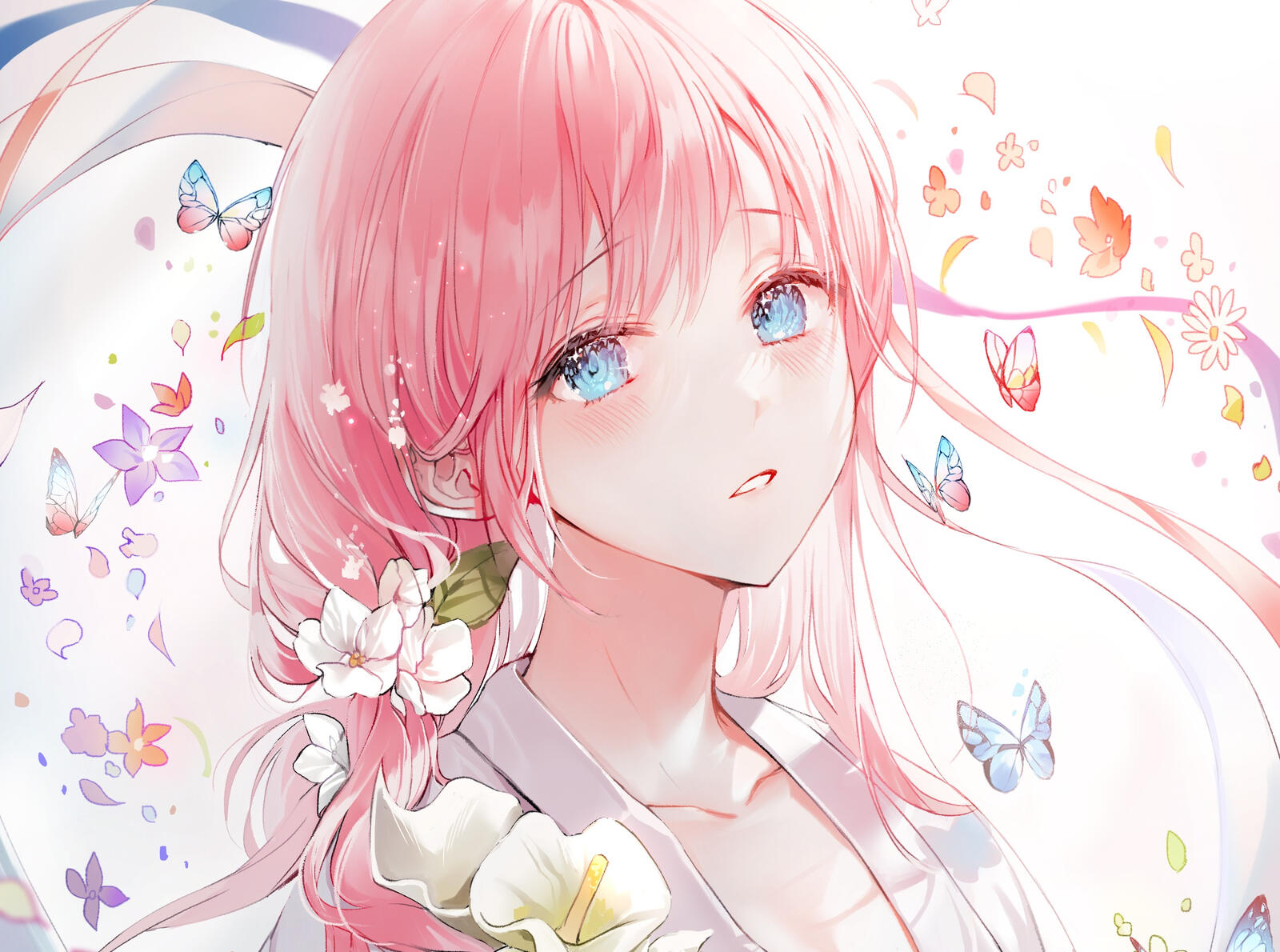 Wallpapers wallpaper beautiful anime girl face portrait pink hair on the desktop