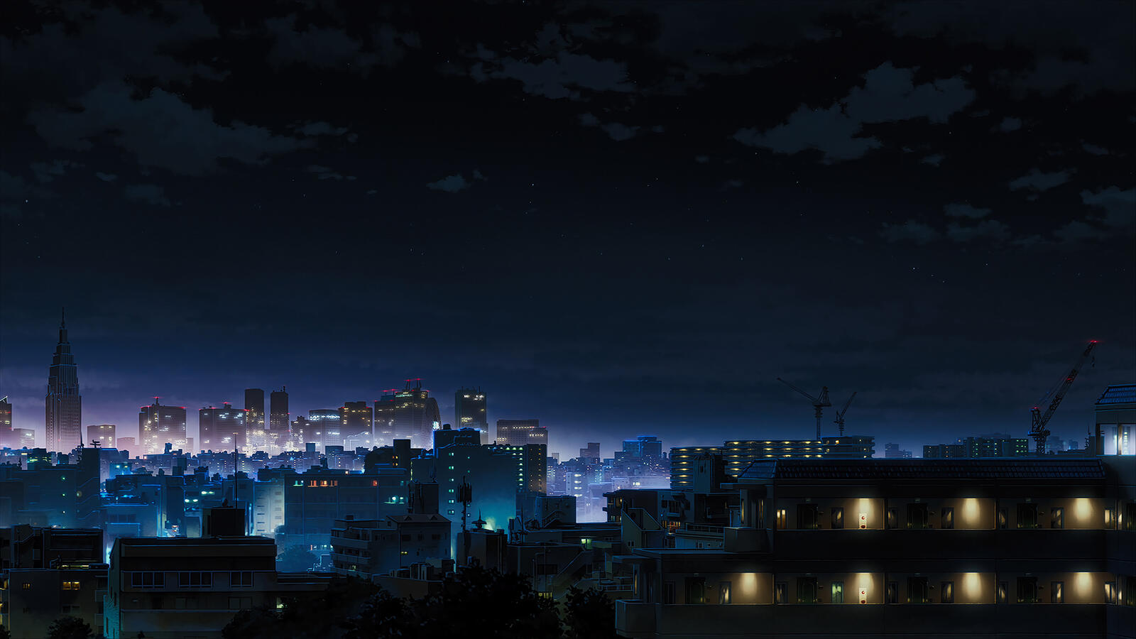 Обои обои аниме городской пейзаж ночь звезды на рабочий стол