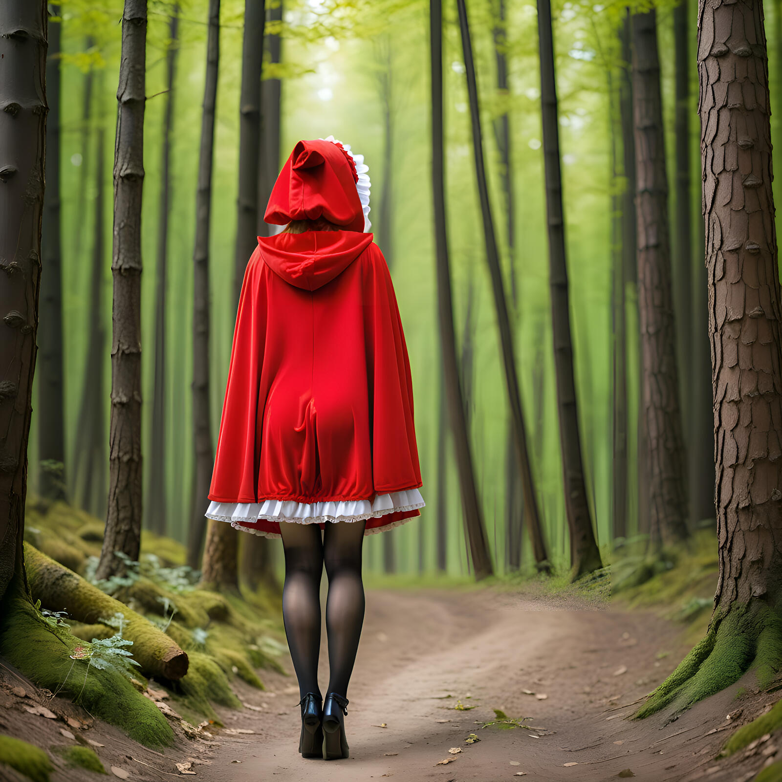 Бесплатное фото Красная шапочка в лесу.