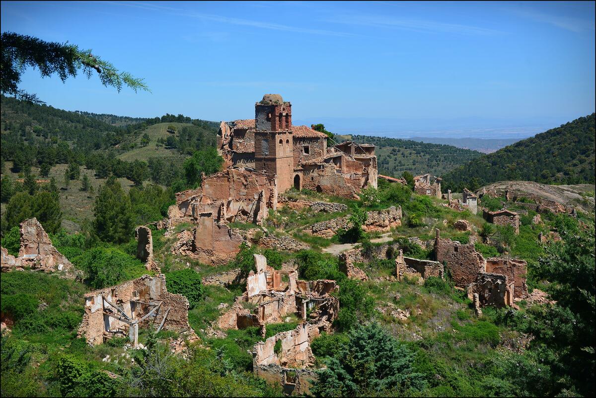 Ruins of an old medieval monastery on a hill