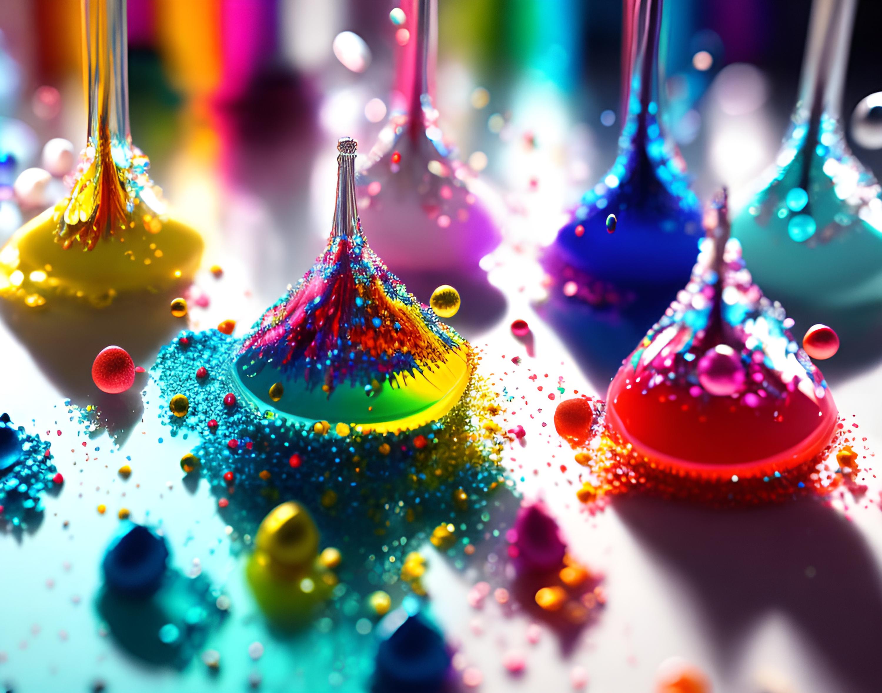 Бесплатное фото Стеклянные фигурки с разноцветными падающими каплями краски