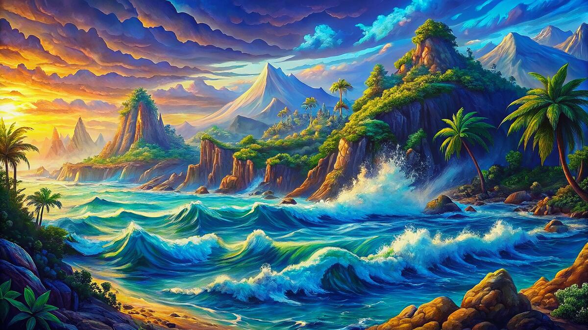 Seascape and mountains