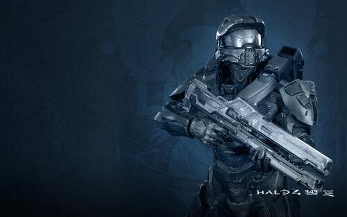 Armored robot with a weapon from the game halo 4