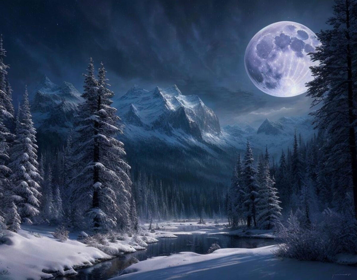 Ночная прогулка по лесу  с большой луной