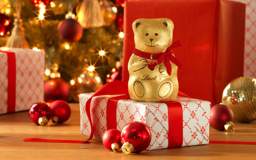 A New Year`s gift with a teddy bear