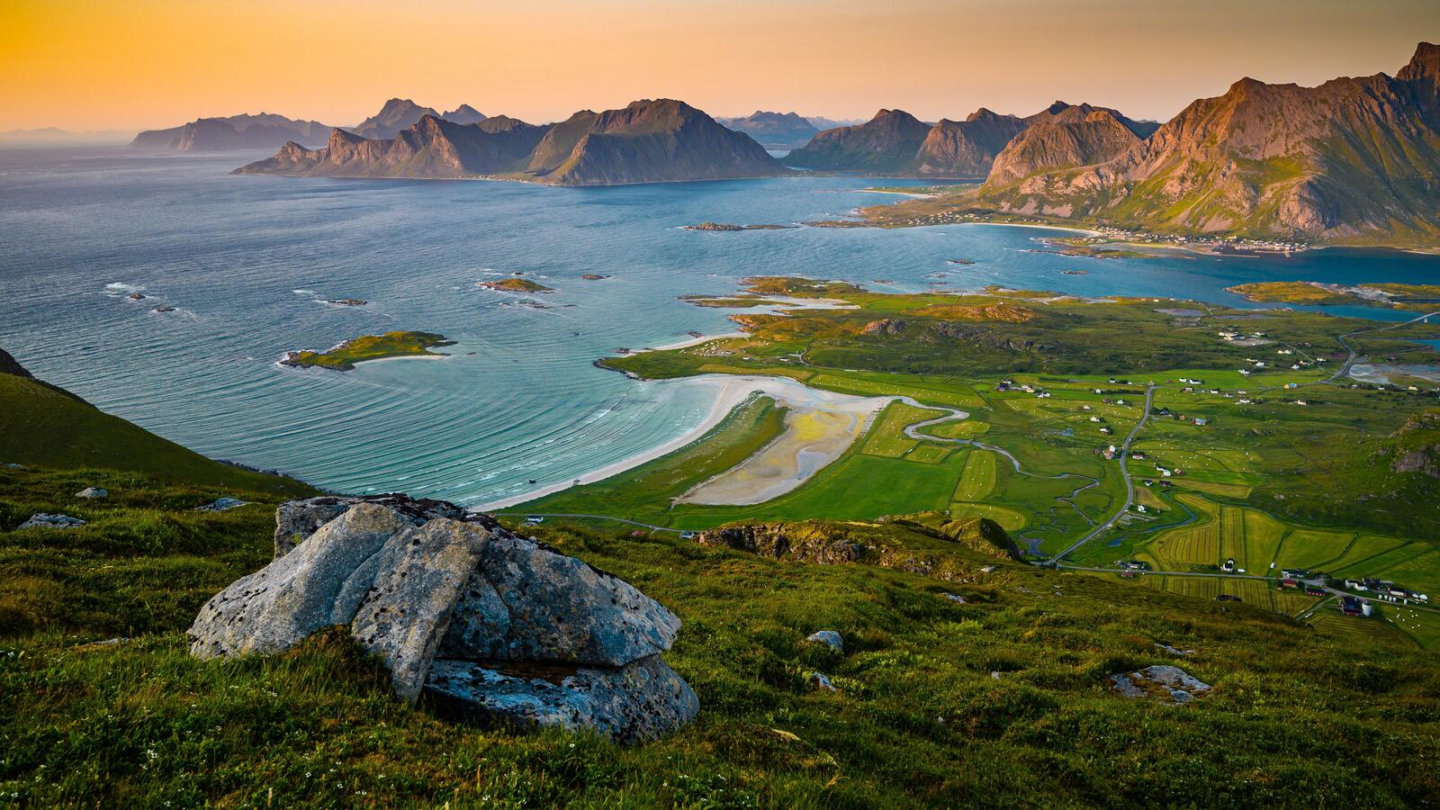 免费照片夕阳下的挪威罗弗敦群岛