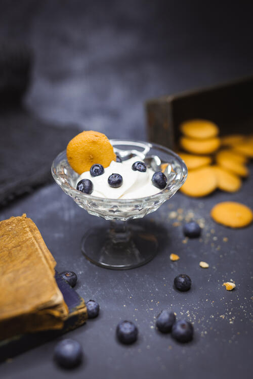 A delicious dessert with blueberries