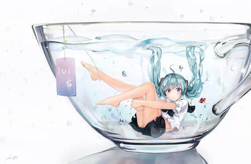 Anime girl in a tea mug.