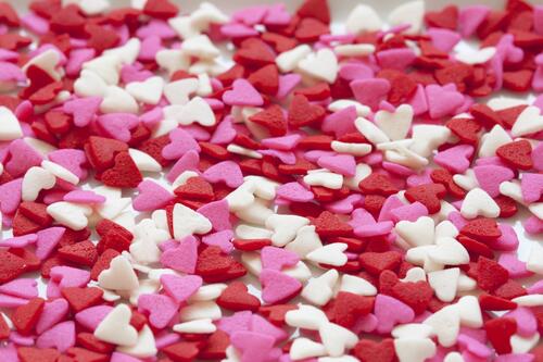 Scattered colored hearts