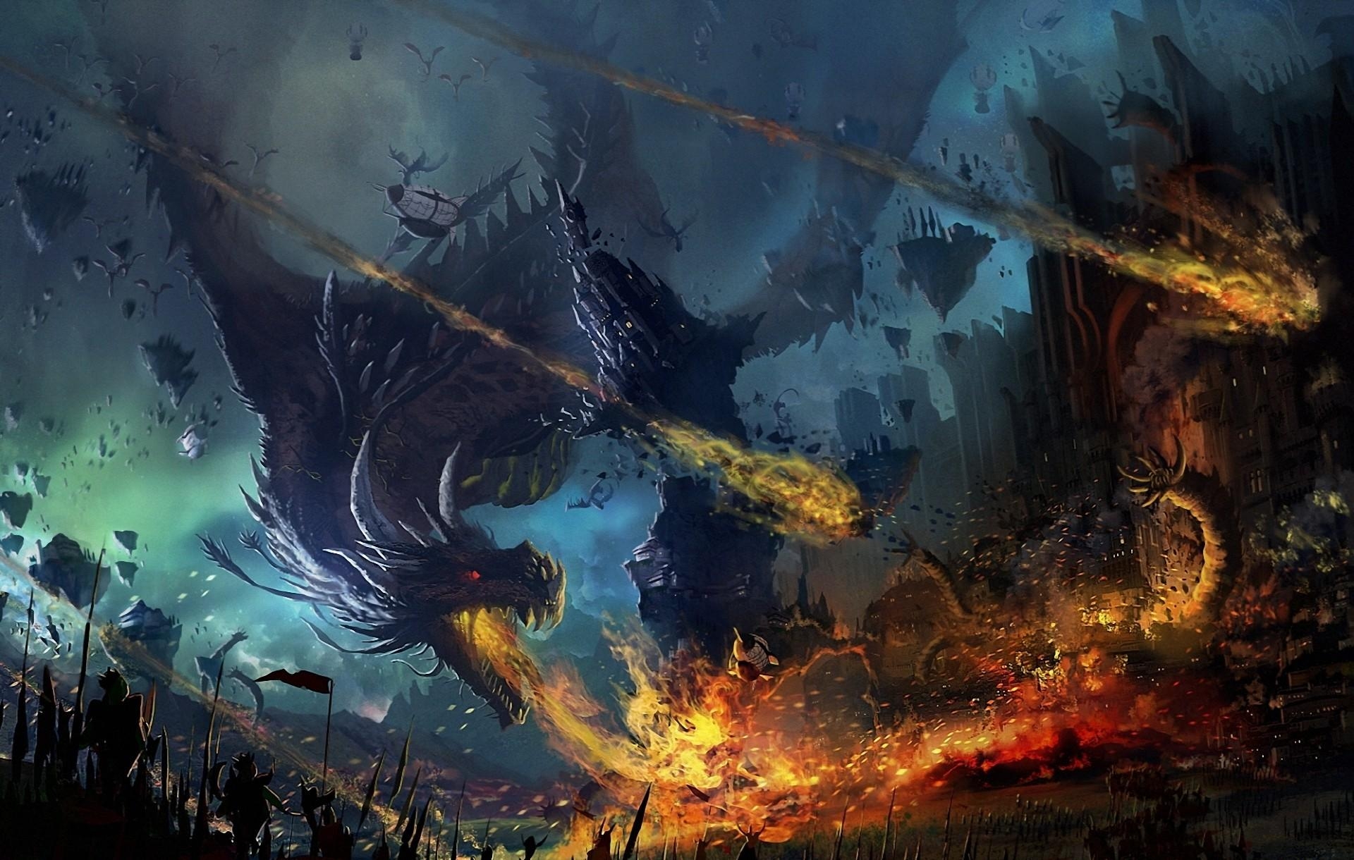 Wallpapers dragon fall fire on the desktop