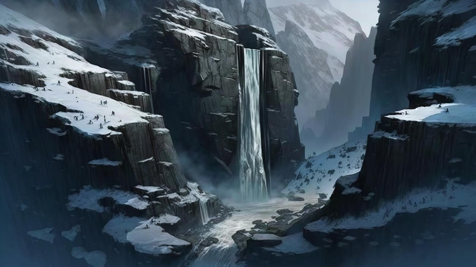 Бесплатное фото Рисунок водопада в горах