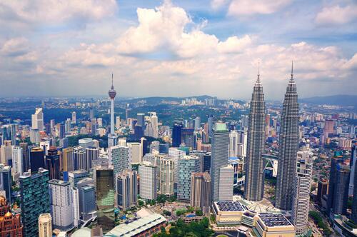 The area with skyscrapers in Kuala Lumpur from a bird`s eye view