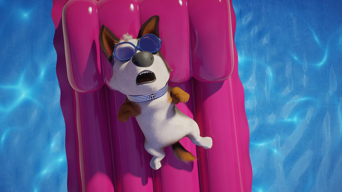 A cartoon doggie swimming in the pool
