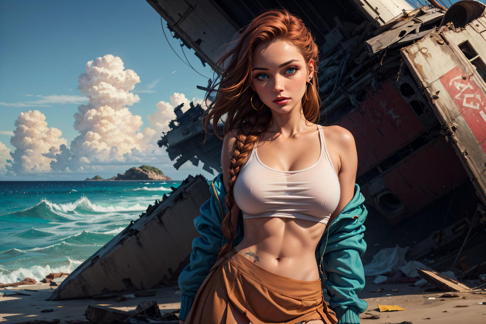 Бесплатное фото Рыжая девушка на пляже
