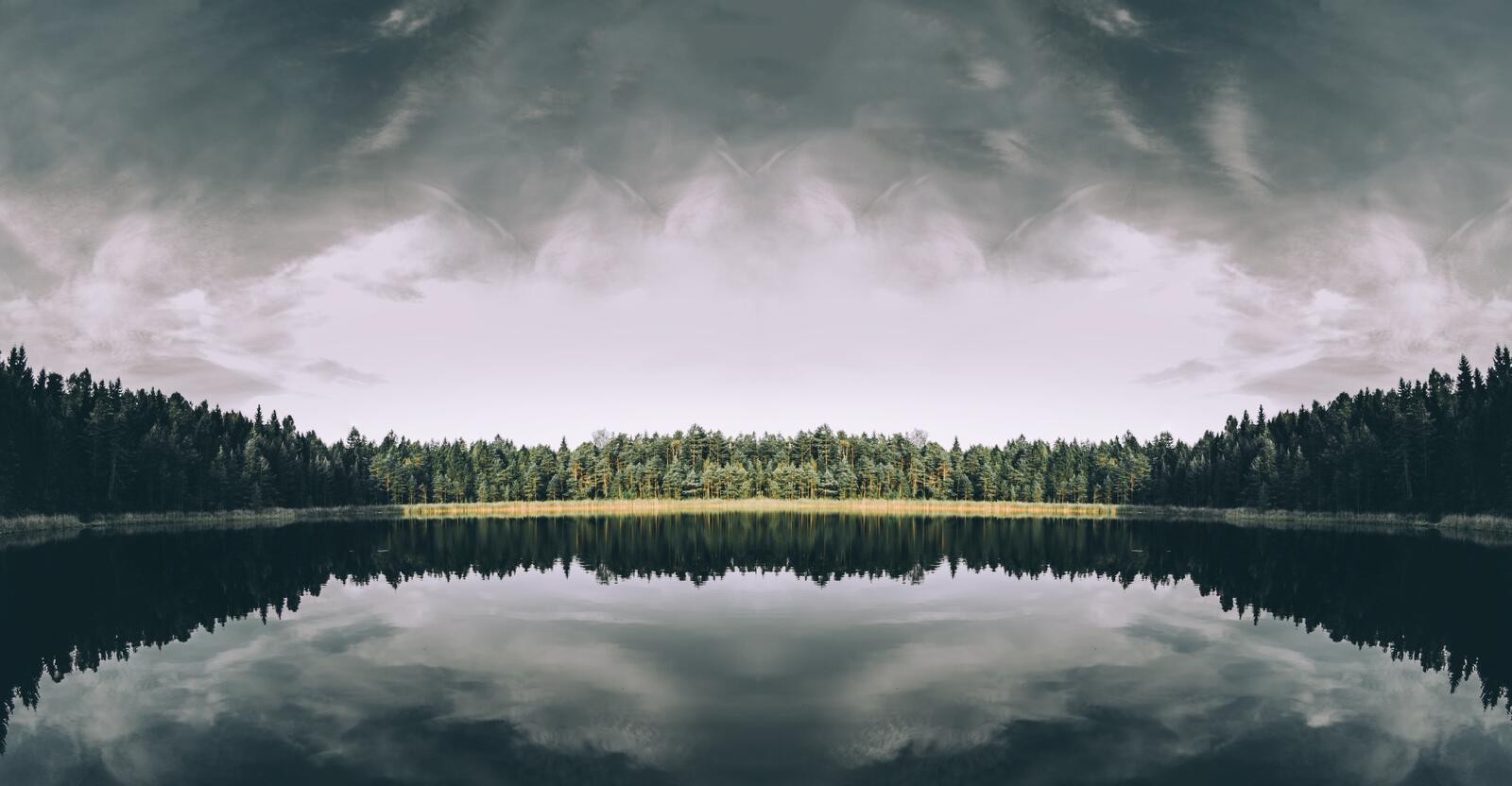 Обои обои озеро облака деревья на рабочий стол