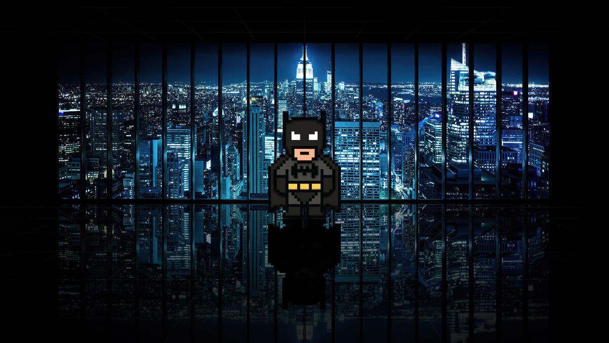 A little batman made of pixels