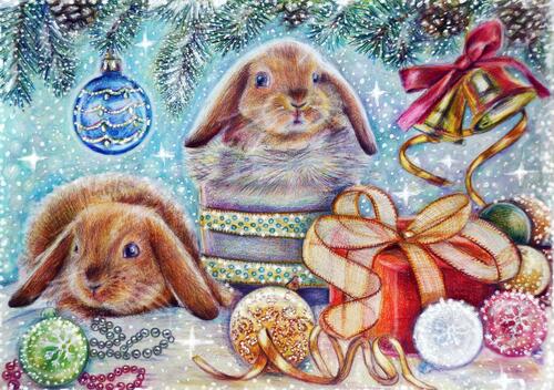 Two Christmas bunnies
