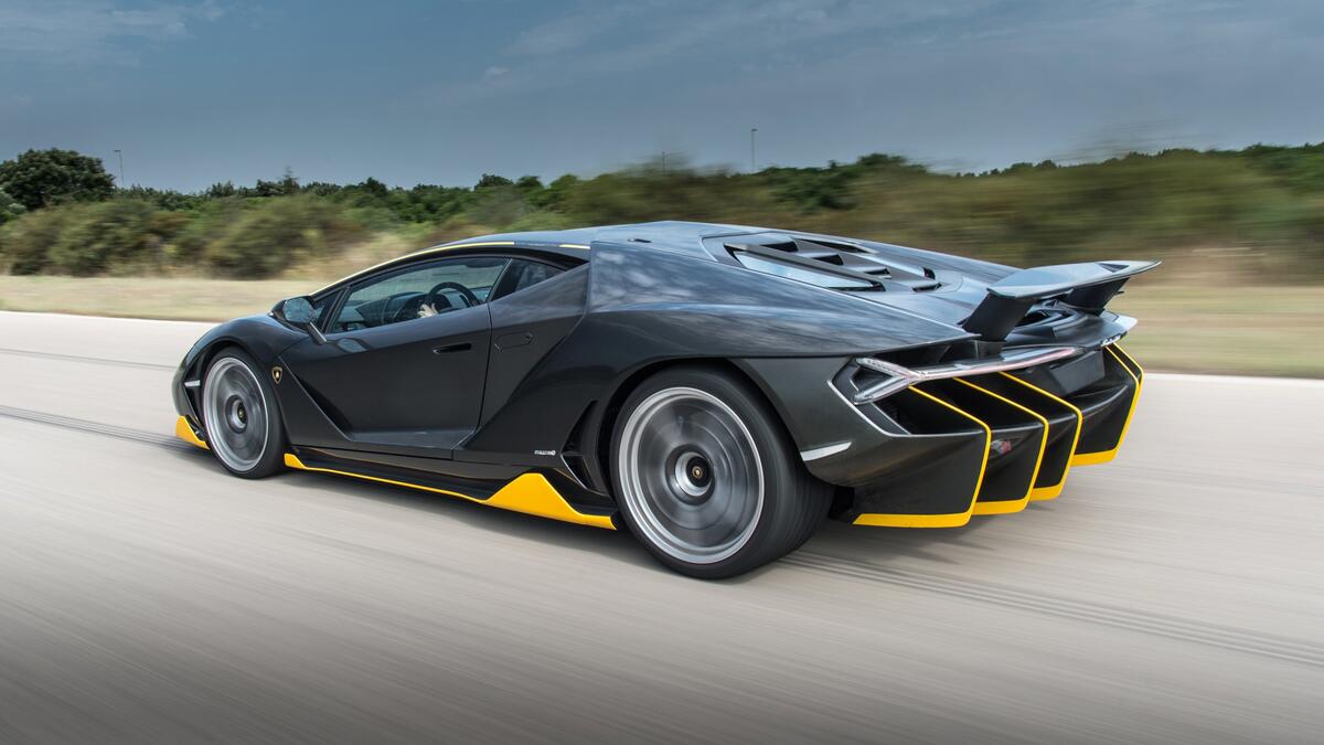 Lamborghini Aventador going at high speed.