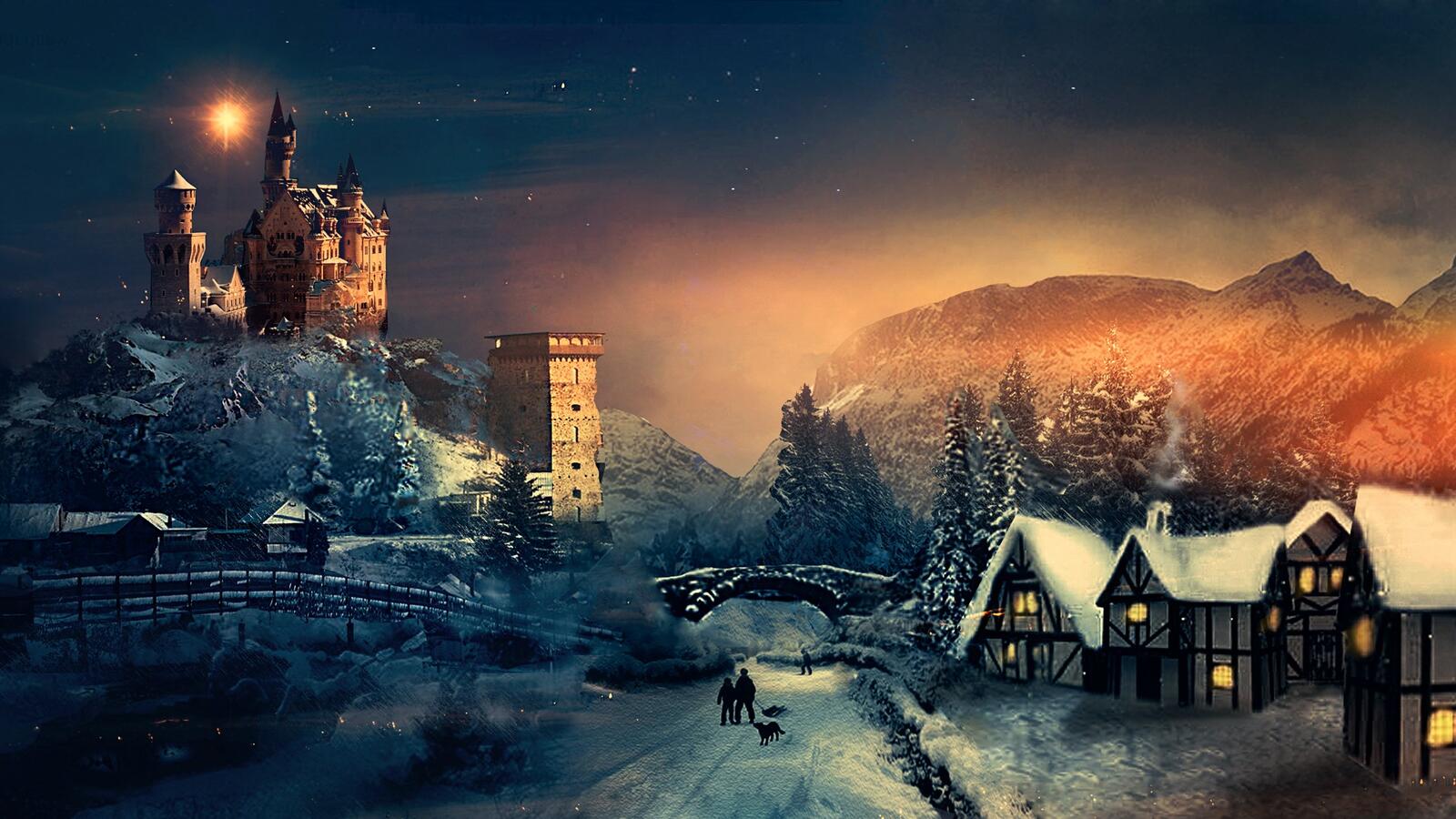 Бесплатное фото Рождественский пейзаж