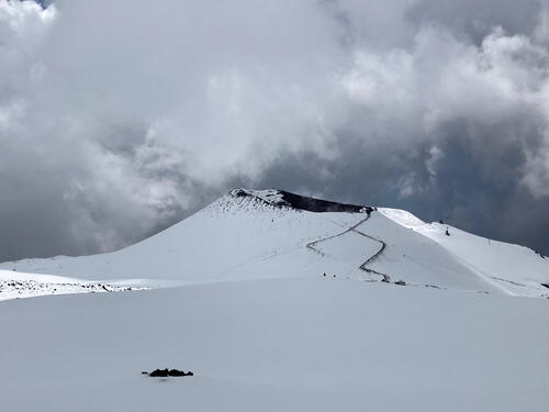 A volcano covered with snow