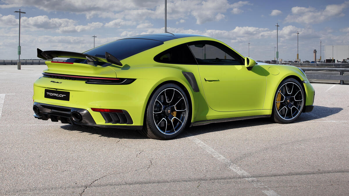 2022 saloon colored porsche 911 turbo s stinger with rear view
