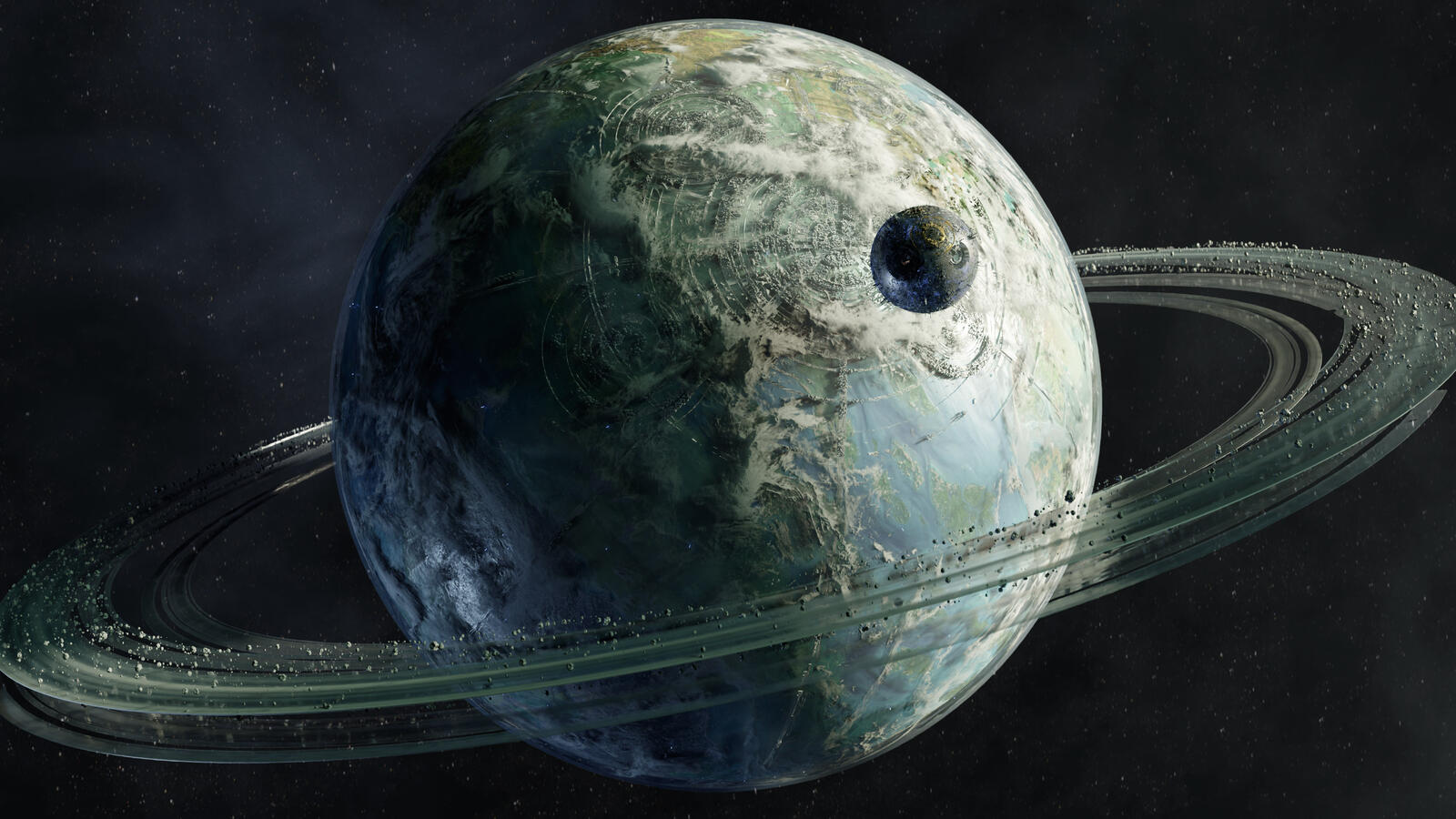 Бесплатное фото Спутник пролетающий мимо планеты с кольцами
