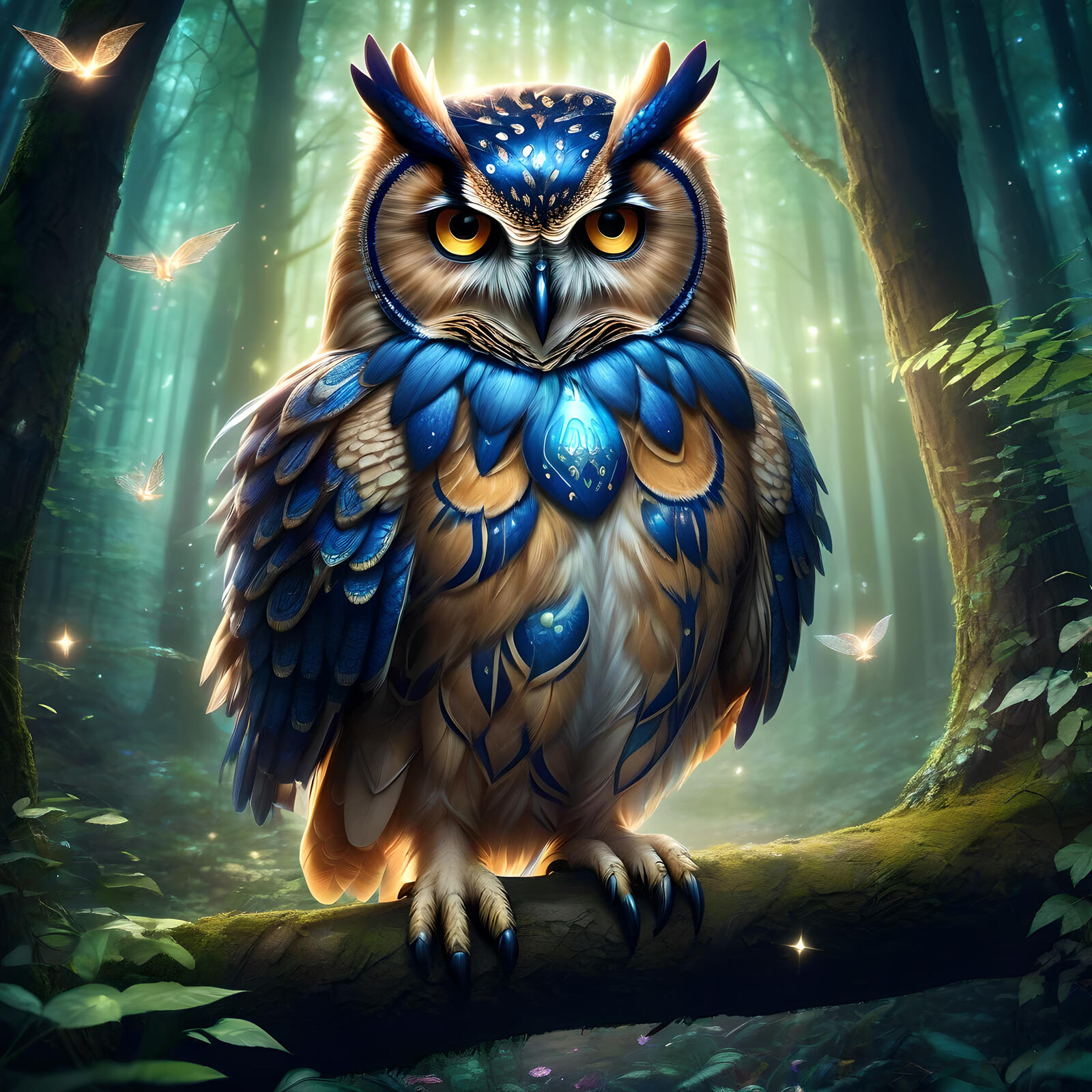 Free photo An owl in a magical forest