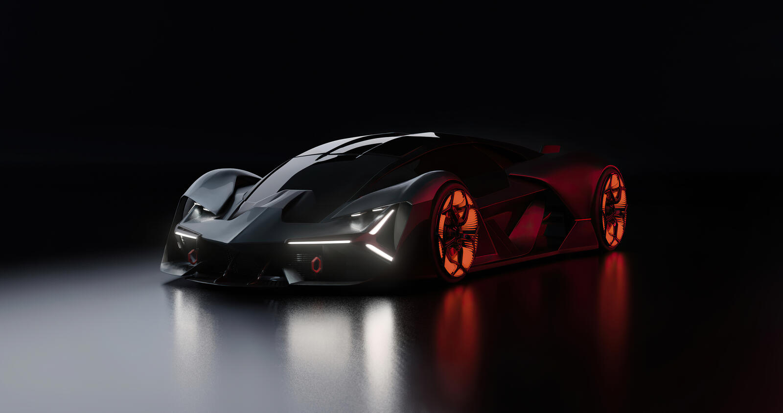 Бесплатное фото Lamborghini Terzo Millennio в темном помещении