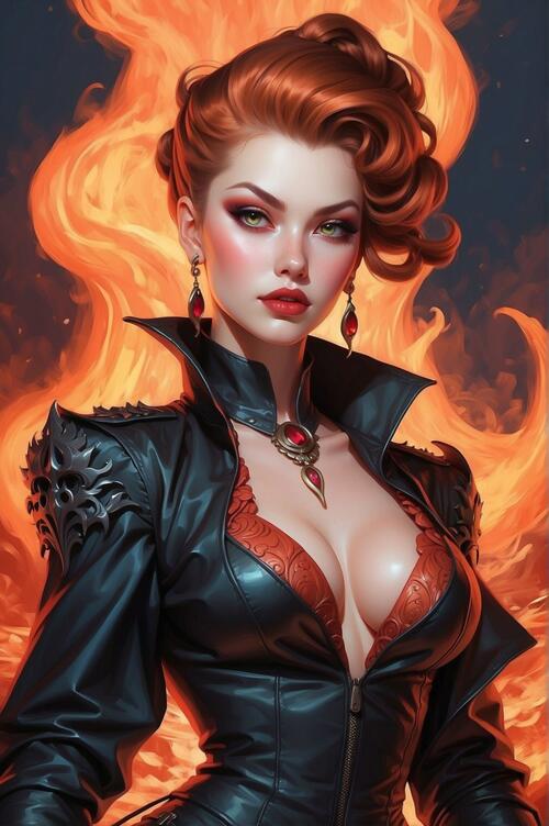 Рыжая девушка на огненом фоне