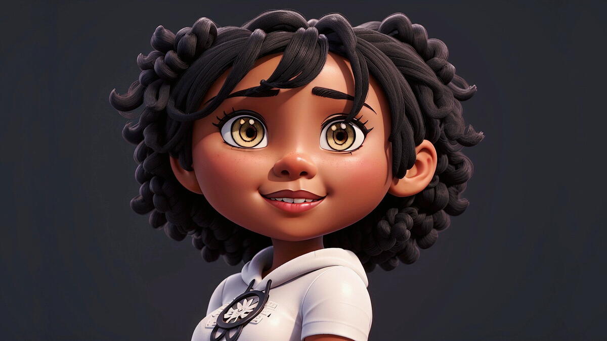 Портрет чернокожей девушки с большой головой на сером фоне