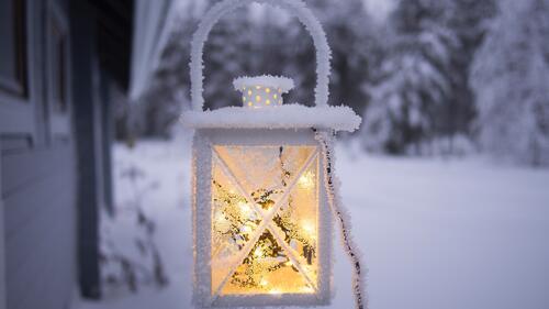 A lantern covered in frost