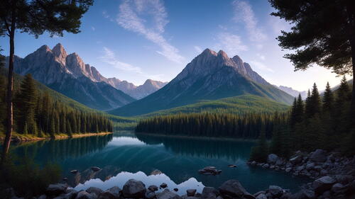 Landscape lake and mountains