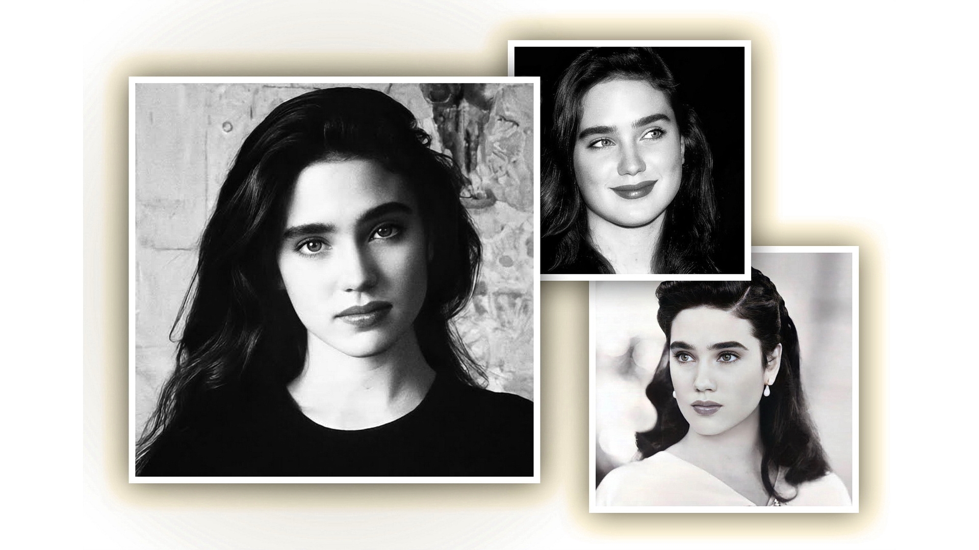 Free photo A collage of black and white portraits of Jennifer Connelly in her younger years