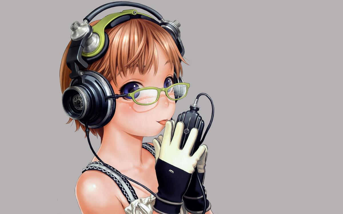 Аниме девочка слушает музыку в наушниках