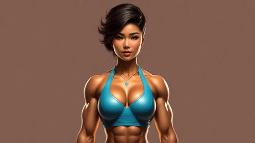 Girl bodybuilder on a coffee background
